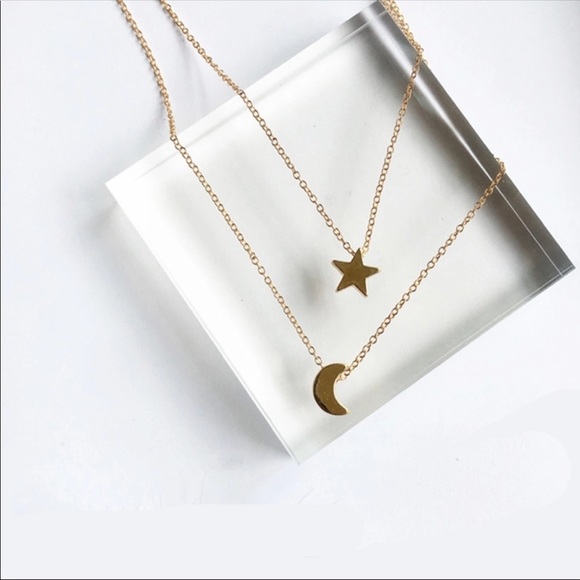 Jewelry - Gold star and moon layered necklace